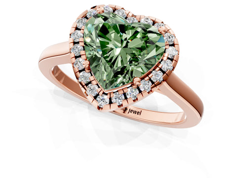 Rose gold Fancy Green Heart Cut Halo Round Diamond Solitaire Ring with Pavé Band and Four-Prong Setting_13