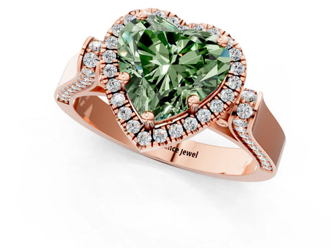 Rose gold Fancy Green Heart Cut Halo Round Diamond Twist Band with Four-Prong Setting_1