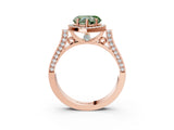 Rose gold Fancy Green Heart Cut Halo Round Diamond Twist Band with Four-Prong Setting_3