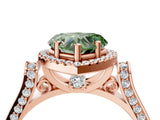 Rose gold Fancy Green Heart Cut Halo Round Diamond Twist Band with Four-Prong Setting_4