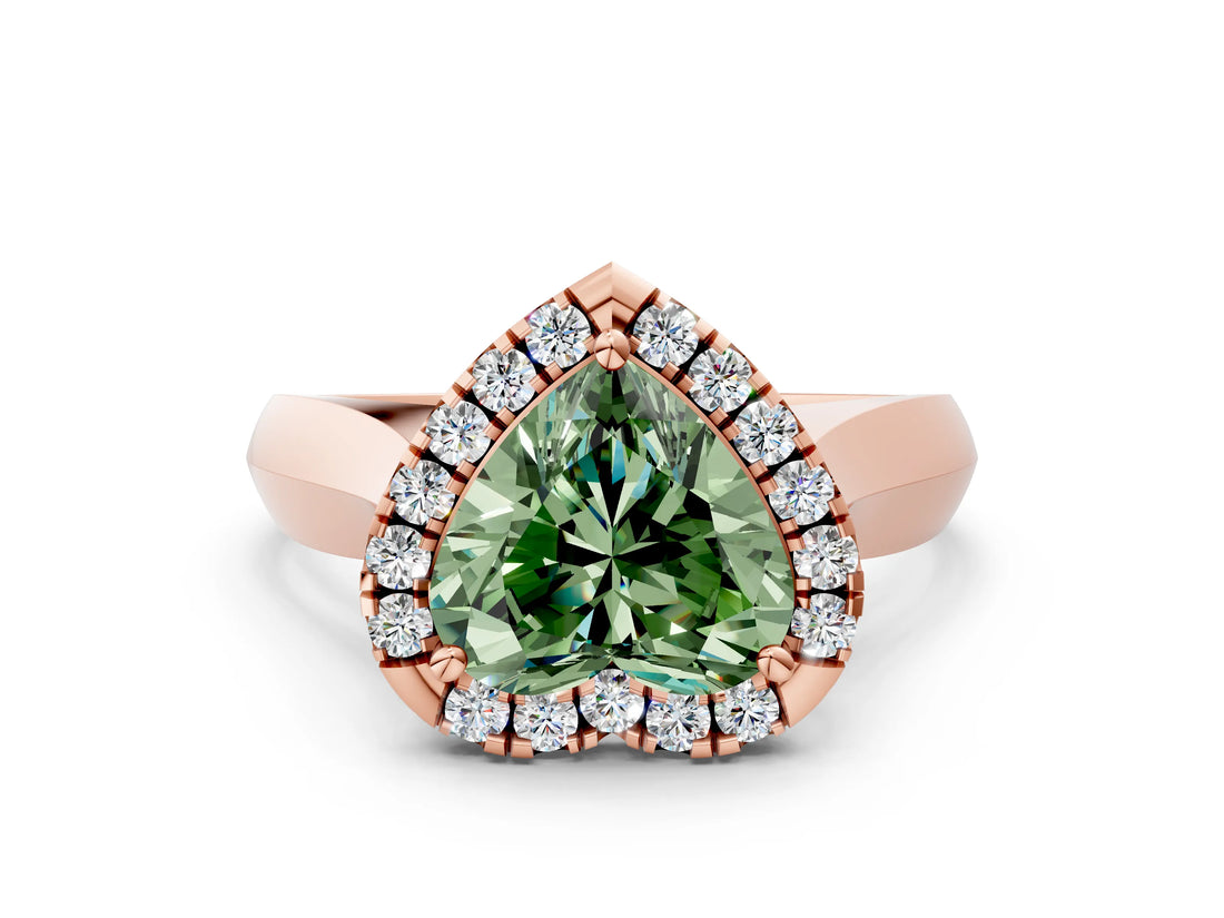 Rose gold Fancy Green Heart  Cut Halo Solitaire Engagement Ring with Square Band and Four-Prong Setting_66