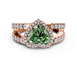 Rose gold Fancy Green Heart  Cut Halo Split Shank Diamond Ring with Four-Prong Setting