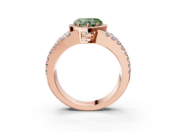 Rose gold Fancy Green Heart  Cut Halo Split Shank Diamond Ring with Four-Prong Setting