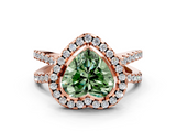 Rose gold Fancy Green Heart  Cut Halo Split Shank Pave Set Ring
