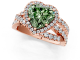 Rose gold Fancy Green Heart  Cut Halo Split Shank Prong Setting Ring_1