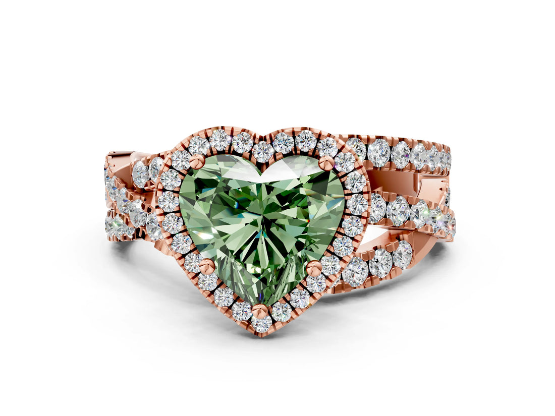 Rose gold Fancy Green Heart  Cut Halo Split Shank Prong Setting Ring_12
