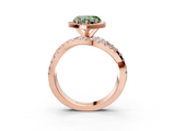 Rose gold Fancy Green Heart  Cut Halo Split Shank Prong Setting Ring_3