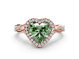 Rose gold Fancy Green Heart Cut Halo Twist Band with Four-Prong Setting_12