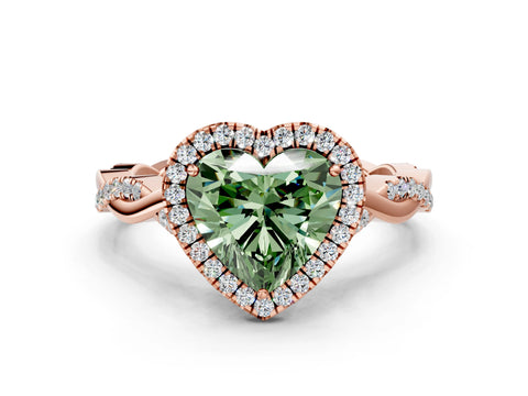 Rose gold Fancy Green Heart Cut Halo Twist Band with Four-Prong Setting_12