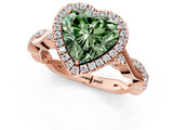 Rose gold Fancy Green Heart Cut Halo Twist Band with Four-Prong Setting_13