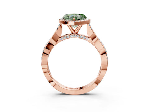 Rose gold Fancy Green Heart Cut Halo Twist Band with Four-Prong Setting_15