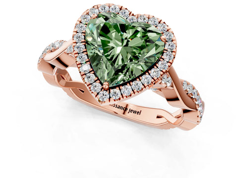 Rose gold Fancy Green Heart Cut Halo Twist Band with Four-Prong Setting_1