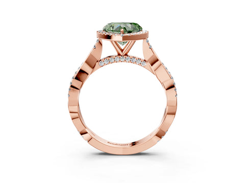 Rose gold Fancy Green Heart Cut Halo Twist Band with Four-Prong Setting_3