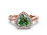 Rose gold Fancy Green Heart  Cut Halo Twisted Band Four-Prong Ring