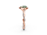 Rose gold Fancy Green Heart  Cut Halo Twisted Band Four-Prong Ring_2