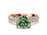 Rose gold Fancy Green Heart  Cut Pave Diamond Engagement Ring with Channel Set Band and Four-Prong Setting