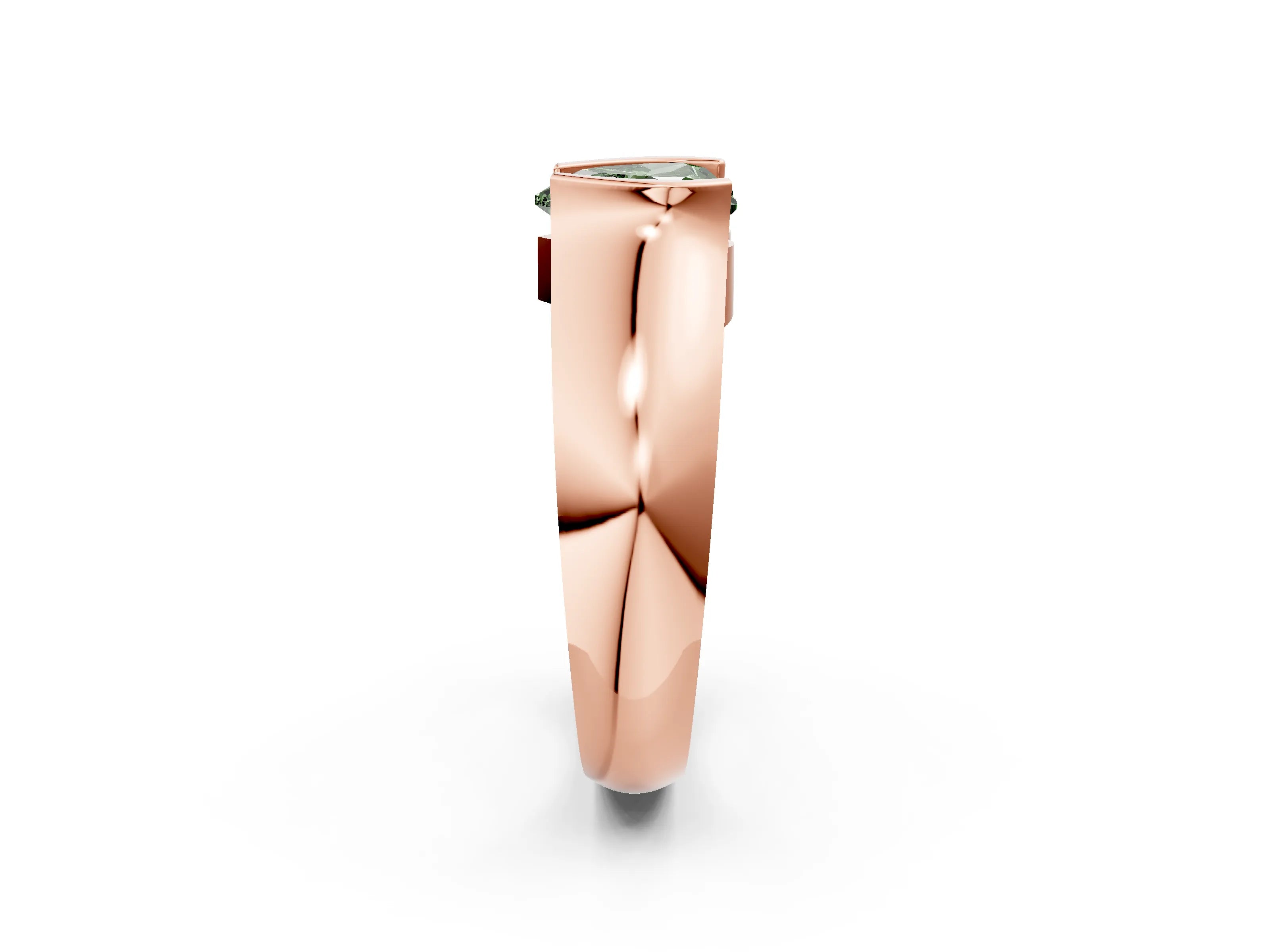 Rose gold Fancy Green Heart Cut Solitaire Bezel Set Diamond Ring with Wide Band_2