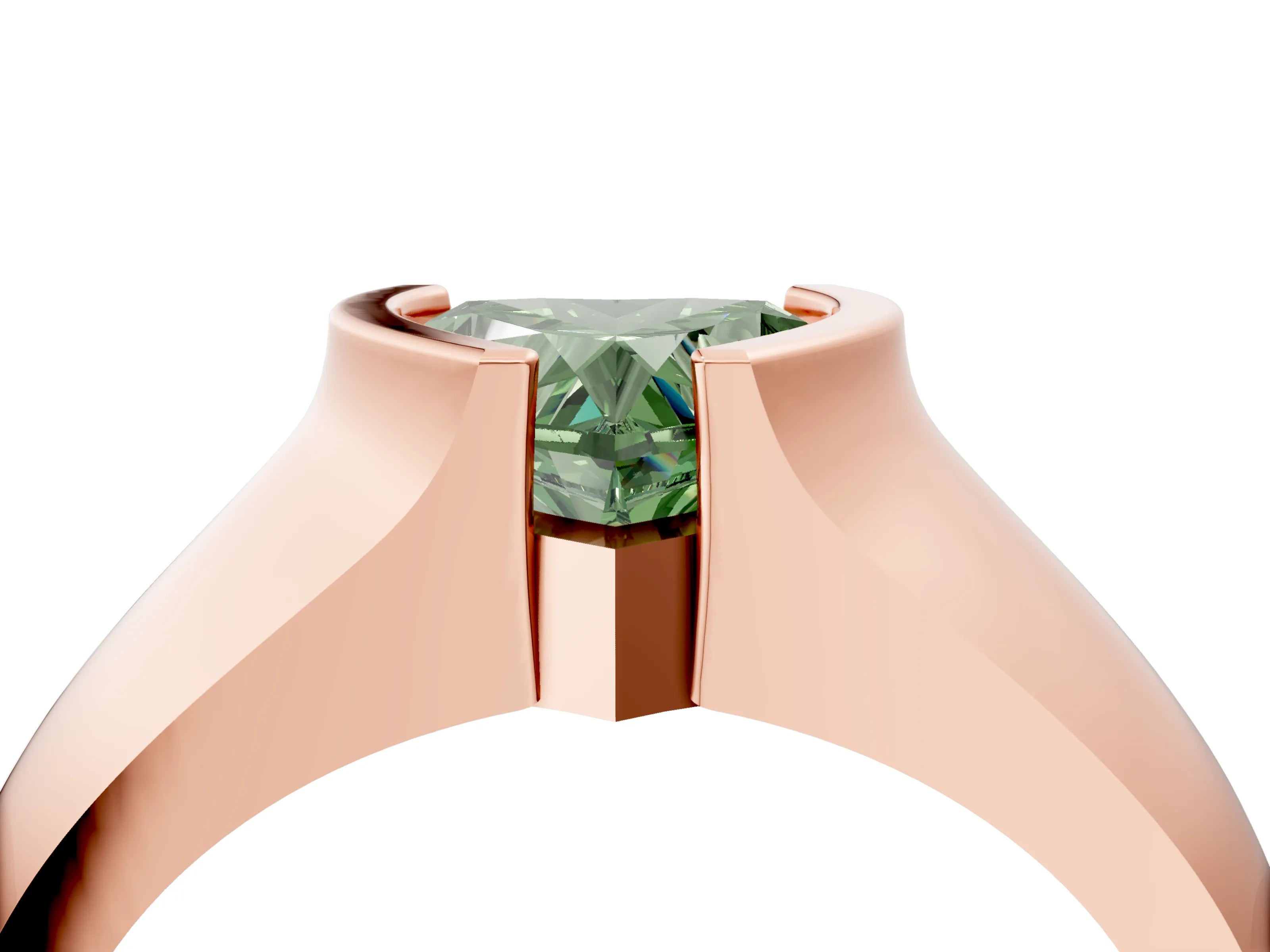 Rose gold Fancy Green Heart Cut Solitaire Bezel Set Diamond Ring with Wide Band_4