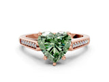 Rose gold Fancy Green Heart Cut Solitaire Cathedral Diamond Engagement Ring with Channel-Set Band and Four-Prong Setting_3