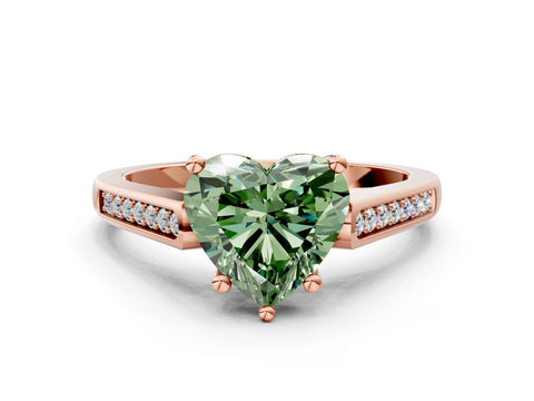 Rose gold Fancy Green Heart Cut Solitaire Cathedral Diamond Engagement Ring with Channel-Set Band and Four-Prong Setting_3