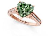Rose gold Fancy Green Heart Cut Solitaire Cathedral Diamond Engagement Ring with Channel-Set Band and Four-Prong Setting_4