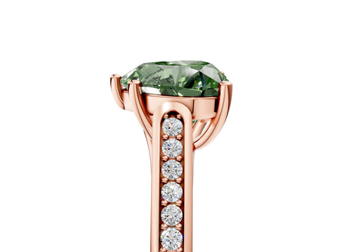 Rose gold Fancy Green Heart Cut Solitaire Cathedral Diamond Engagement Ring with Channel-Set Band and Four-Prong Setting_8