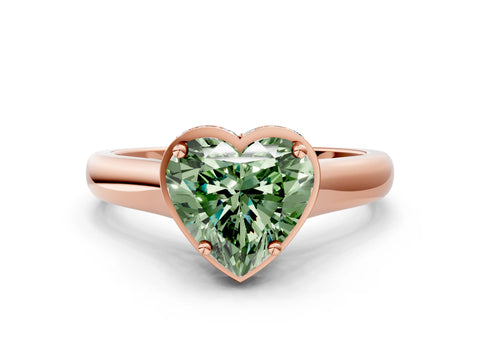 Rose gold Fancy Green Heart Cut Solitaire Diamond Engagement Ring with Four-Prong Setting and Tapered Band