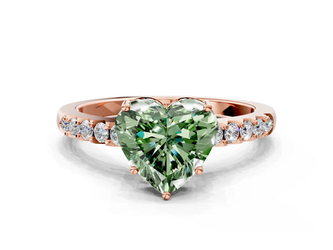 Rose gold Fancy Green Heart Cut Solitaire Diamond Engagement Ring with Pavé Band and Six-Prong Setting_12