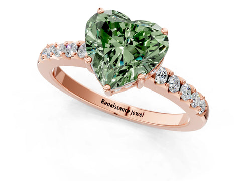 Rose gold Fancy Green Heart Cut Solitaire Diamond Engagement Ring with Pavé Band and Six-Prong Setting_13