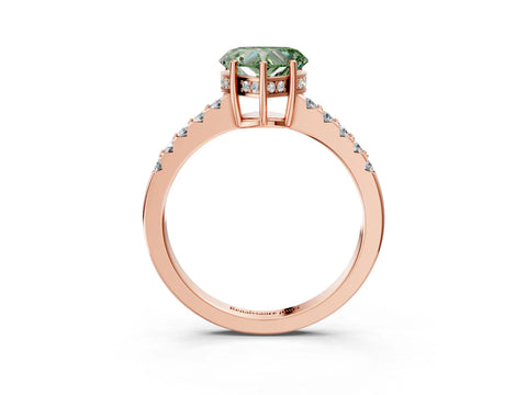 Rose gold Fancy Green Heart Cut Solitaire Diamond Engagement Ring with Pavé Band and Six-Prong Setting_15