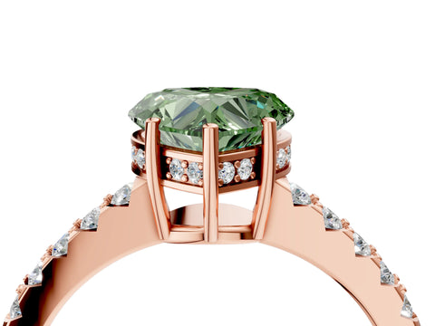 Rose gold Fancy Green Heart Cut Solitaire Diamond Engagement Ring with Pavé Band and Six-Prong Setting_16
