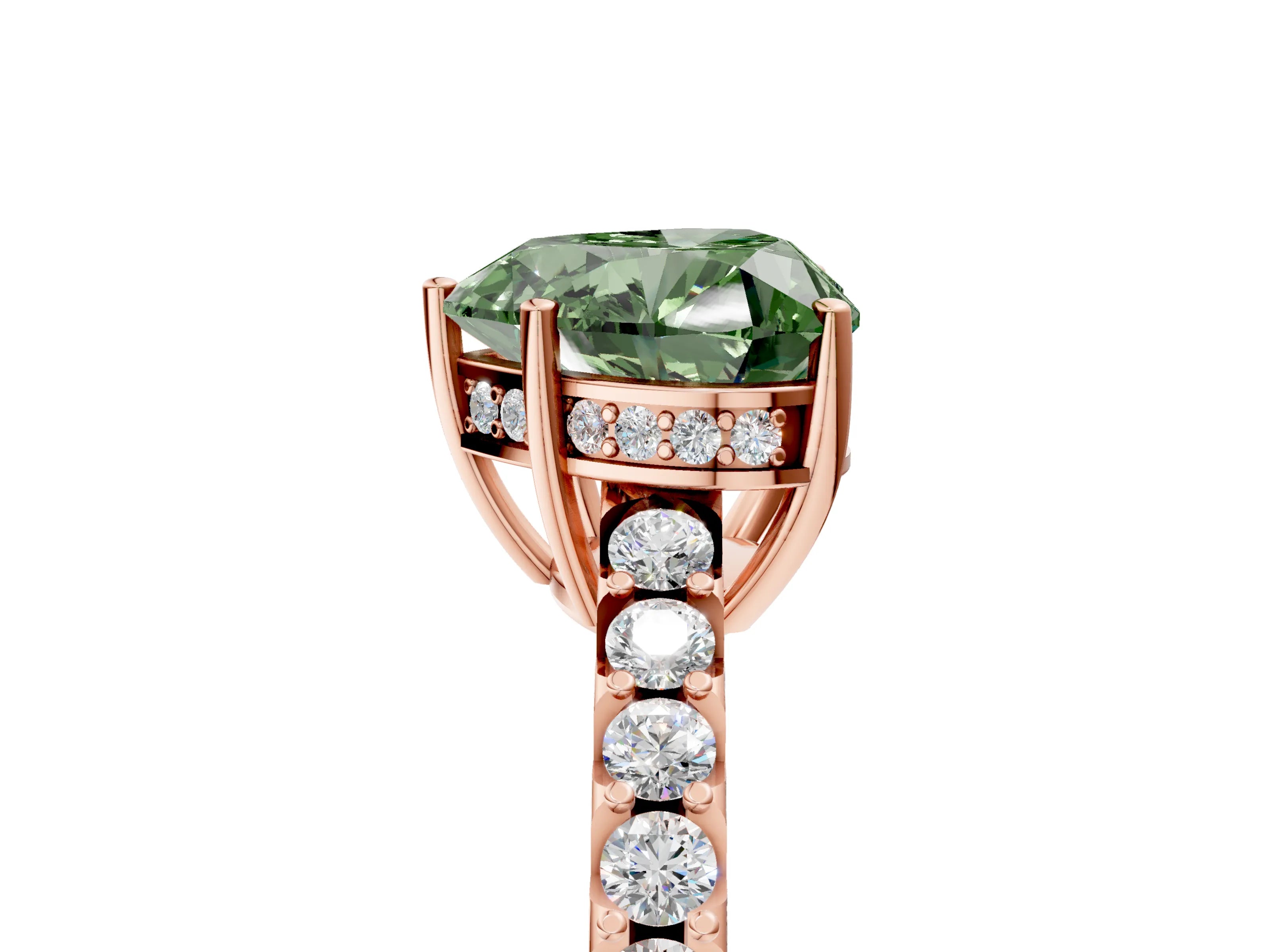 Rose gold Fancy Green Heart Cut Solitaire Diamond Engagement Ring with Pavé Band and Six-Prong Setting_17