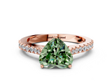 Rose gold Fancy Green Heart  Cut Solitaire Diamond Engagement Ring with Pave Band and Four-Prong Setting