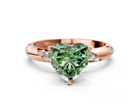 Rose gold Fancy Green Heart Cut Solitaire Diamond Engagement Ring with Twisted Pave Band and Four-Prong Setting_3