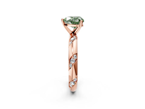 Rose gold Fancy Green Heart Cut Solitaire Diamond Engagement Ring with Twisted Pave Band and Four-Prong Setting_5