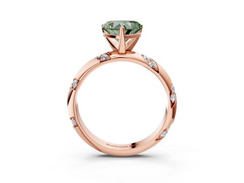 Rose gold Fancy Green Heart Cut Solitaire Diamond Engagement Ring with Twisted Pave Band and Four-Prong Setting_6