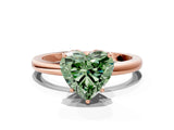 Rose gold Fancy Green Heart Cut Solitaire Diamond Ring with Prong Setting and Plain Band