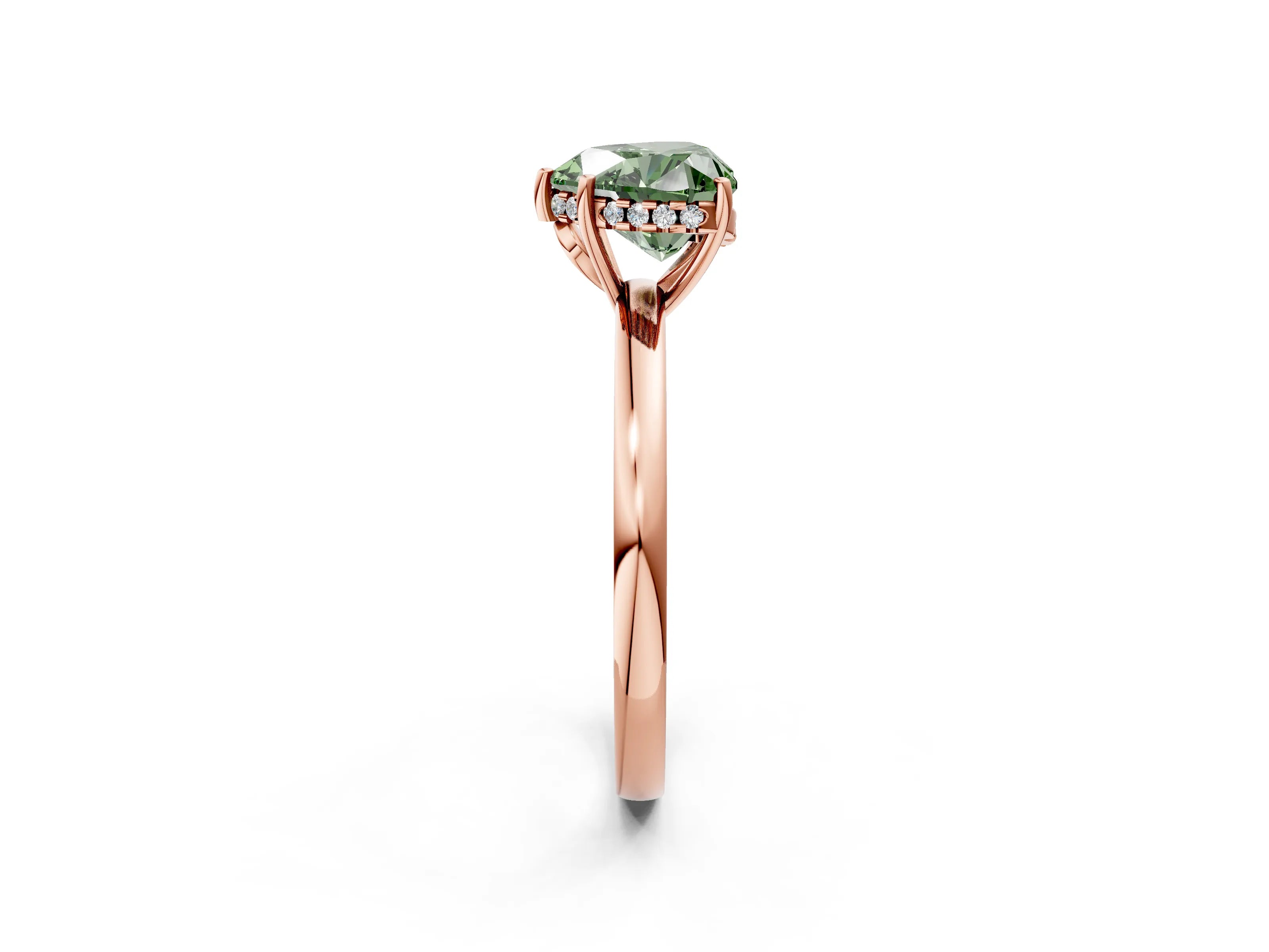 Rose gold Fancy Green Heart Cut Solitaire Diamond Ring with Prong Setting and Plain Band_2