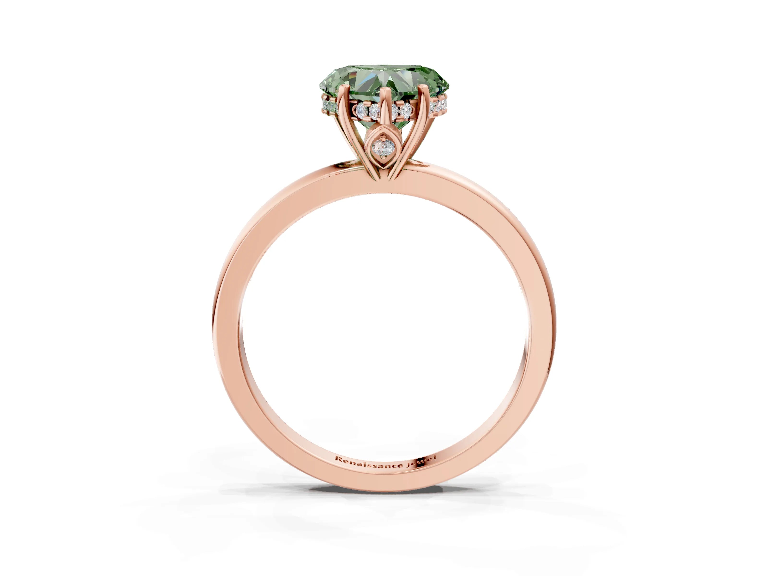 Rose gold Fancy Green Heart Cut Solitaire Diamond Ring with Prong Setting and Plain Band_3