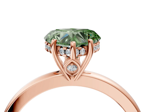 Rose gold Fancy Green Heart Cut Solitaire Diamond Ring with Prong Setting and Plain Band_4