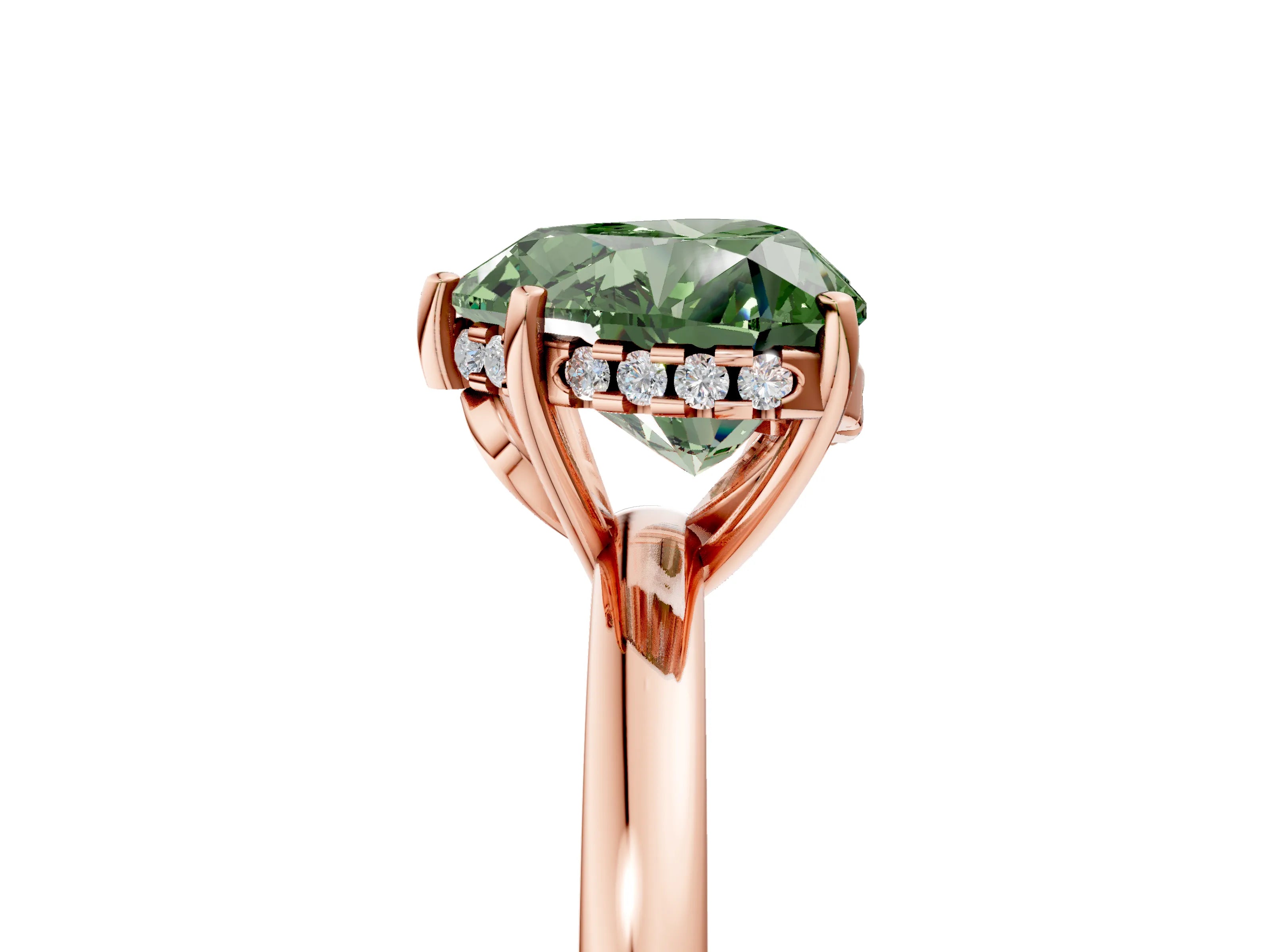 Rose gold Fancy Green Heart Cut Solitaire Diamond Ring with Prong Setting and Plain Band_5