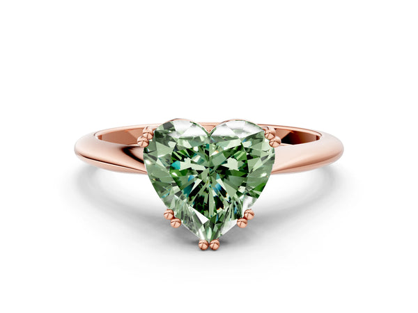 Rose gold Fancy Green Heart Cut Solitaire Diamond Ring with Six-Prong Setting and Classic Band