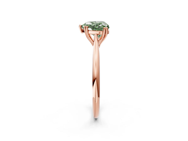 Rose gold Fancy Green Heart Cut Solitaire Diamond Ring with Six-Prong Setting and Classic Band