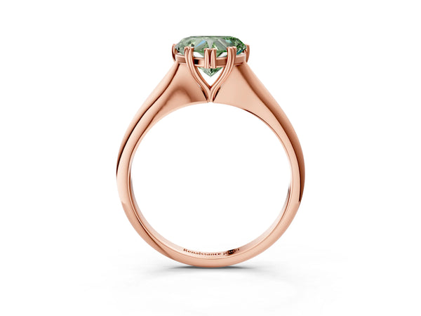Rose gold Fancy Green Heart Cut Solitaire Diamond Ring with Six-Prong Setting and Classic Band