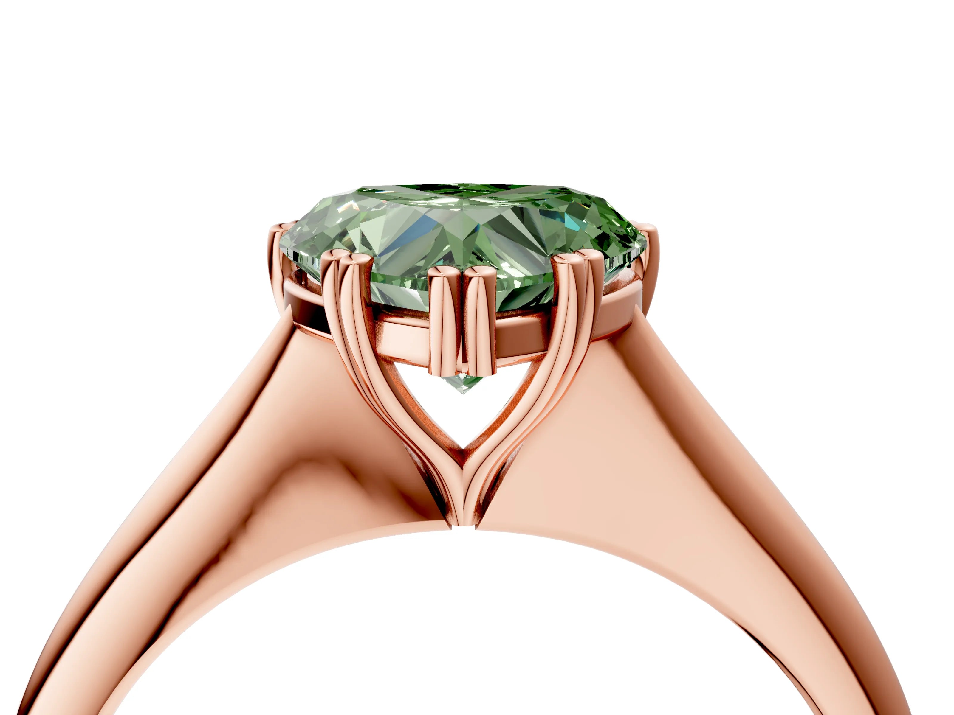 Rose gold Fancy Green Heart Cut Solitaire Diamond Ring with Six-Prong Setting and Classic Band_4