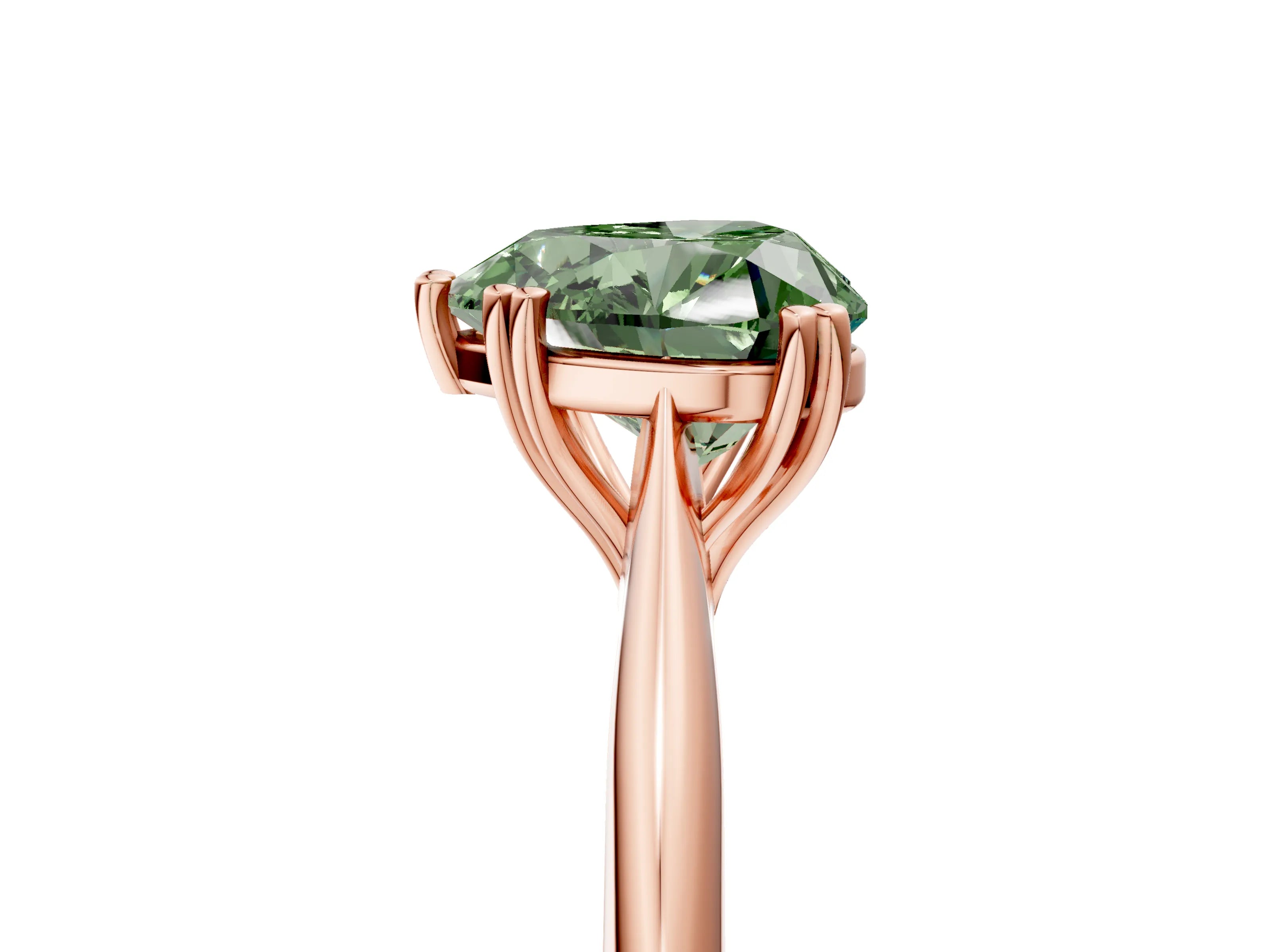 Rose gold Fancy Green Heart Cut Solitaire Diamond Ring with Six-Prong Setting and Classic Band_5