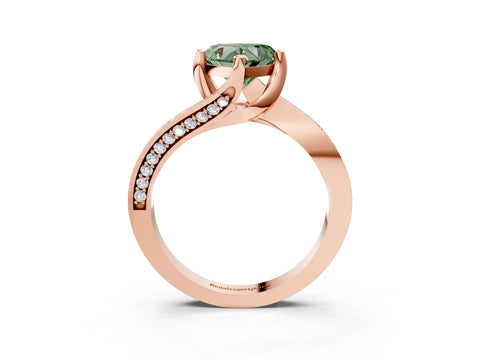 Rose gold Fancy Green Heart Cut Solitaire Diamond Twist Band with Pavé Setting and Four-Prong Setting_3
