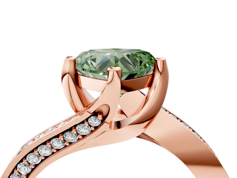 Rose gold Fancy Green Heart Cut Solitaire Diamond Twist Band with Pavé Setting and Four-Prong Setting_4