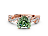 Rose gold Fancy Green Heart  Cut Solitaire Diamond Twisted Band with Pave Setting