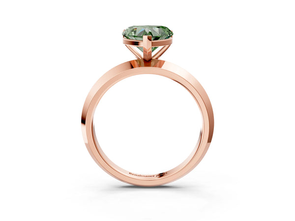 Rose Gold Heart-Shaped Knife-Edge Solitaire Engagement Ring Setting for Fancy Green Center